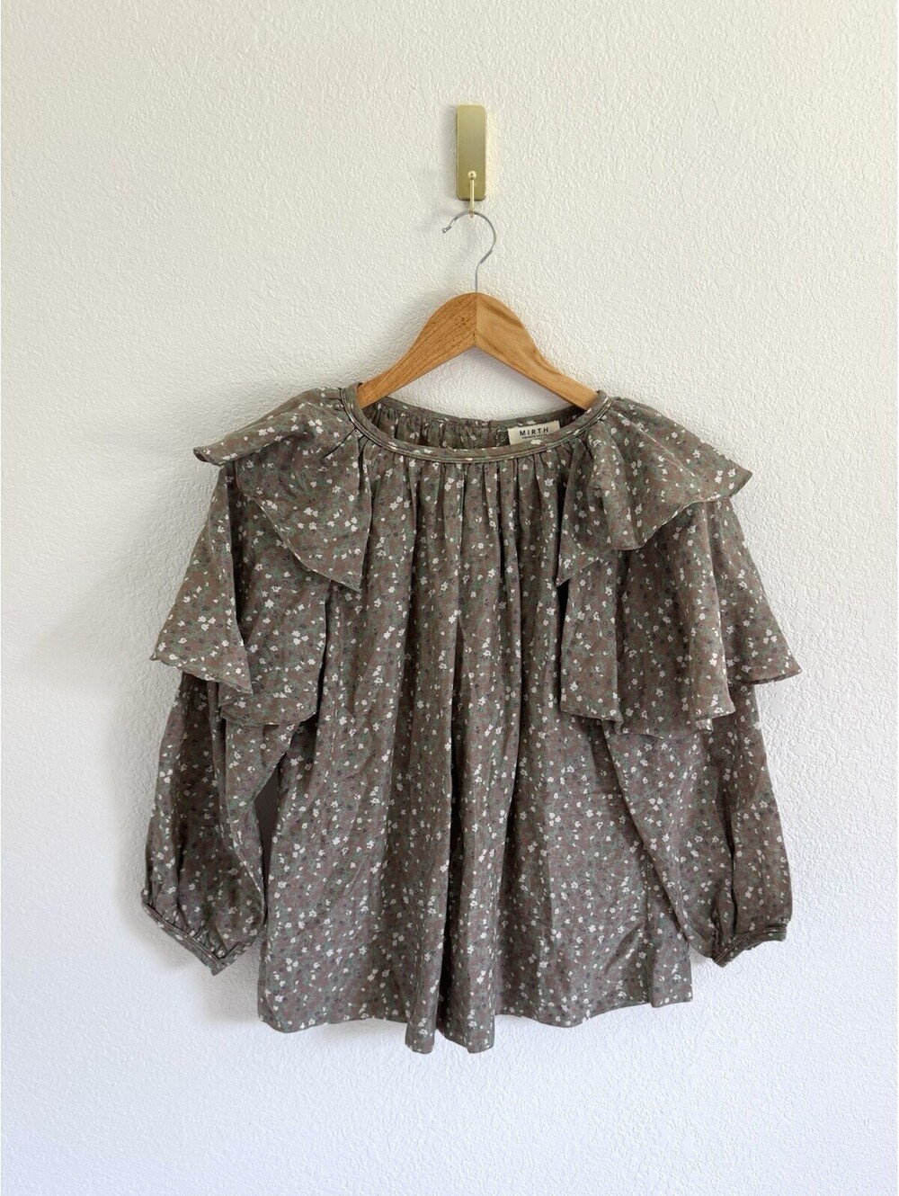 MIRTH Women’s Small Handmade Cotton Silk Ruffle Sleeve Micro Floral Blouse